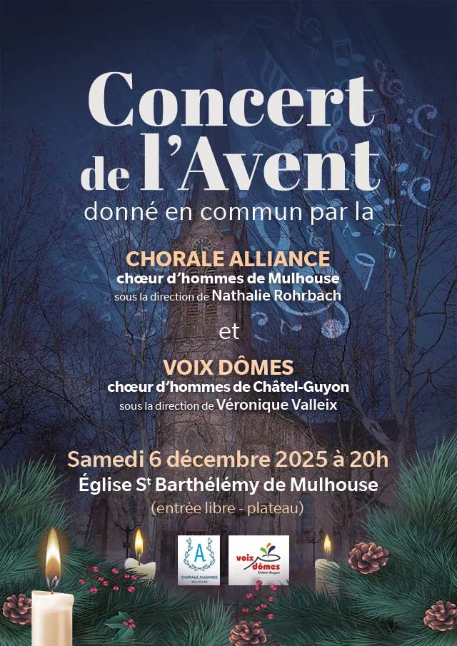 Affiche du concert de l'avent de la Chorale Alliance, à l'église St Barthélémy de Mulhouse, le 6 décembre 2025 à 20h